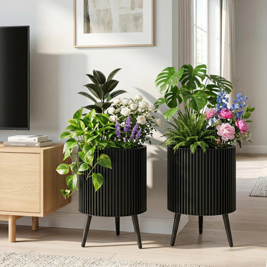 Decorative Flower Pots with Stand and Drainage Holes Set of 2-M