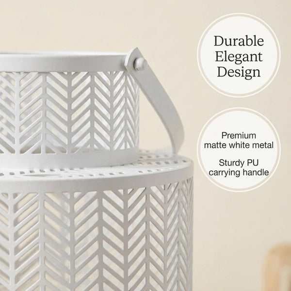 Hanging Candle Lantern – White Mesh Lantern Decor for Cozy Flickering Candle Light