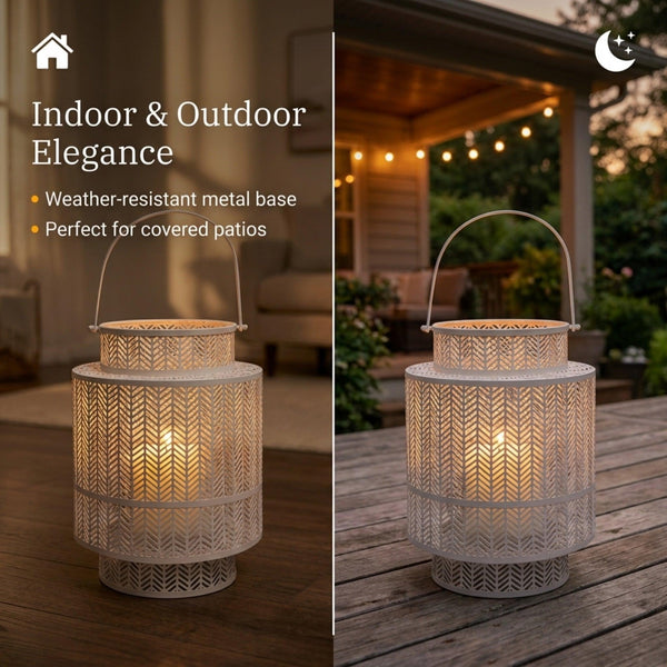 Hanging Candle Lantern – White Mesh Lantern Decor for Cozy Flickering Candle Light