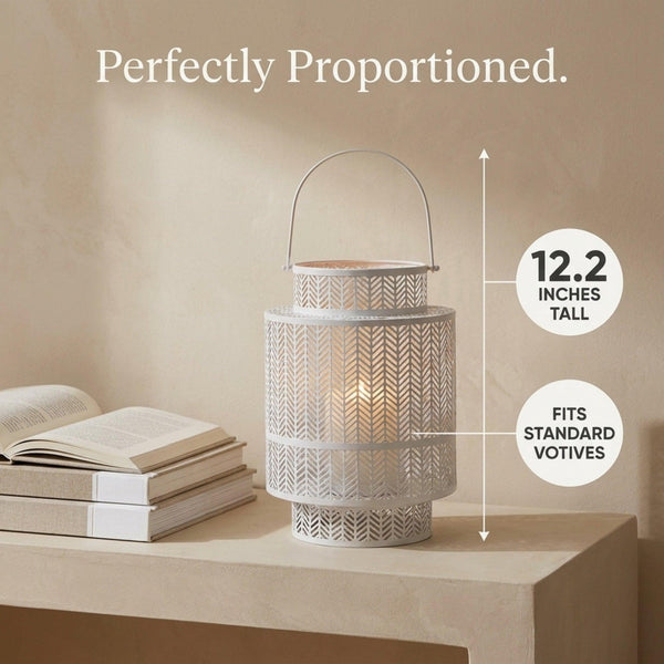 Hanging Candle Lantern – White Mesh Lantern Decor for Cozy Flickering Candle Light
