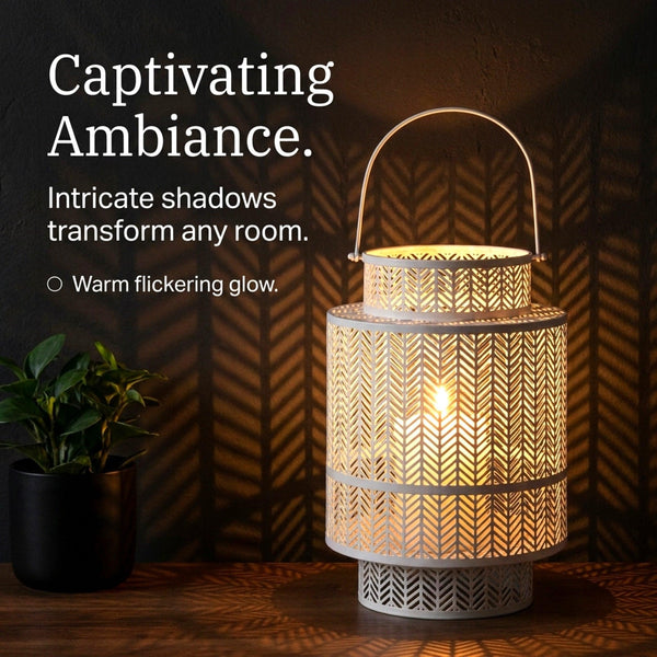 Hanging Candle Lantern – White Mesh Lantern Decor for Cozy Flickering Candle Light