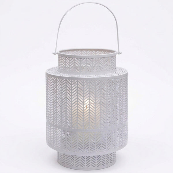 Hanging Candle Lantern – White Mesh Lantern Decor for Cozy Flickering Candle Light
