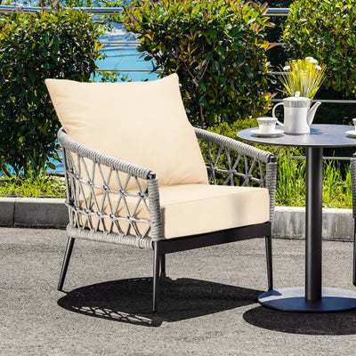 Deep Seat Chair Cushion Pads Set with Rope Belts for Indoor and Outdoor-Beige