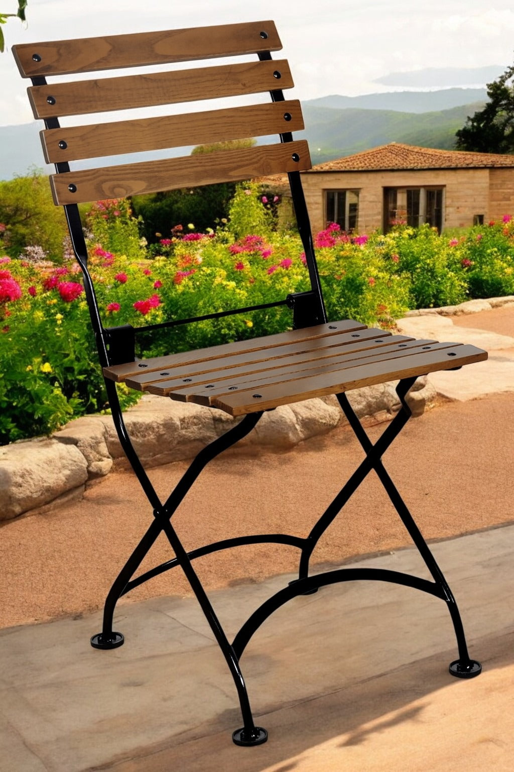 DemarForge Folding Chair 5504 - Stackable - European Chestnut Wood Clear Coated Slats (Set of 2)