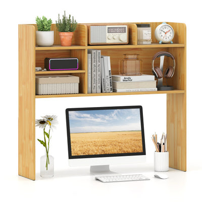 Desktop Bookshelf Countertop Storage Hutch with 6 Shelves-Beige