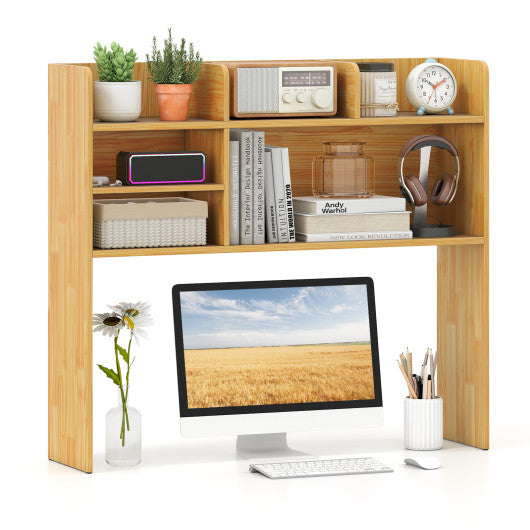 Desktop Bookshelf Countertop Storage Hutch with 6 Shelves-Beige
