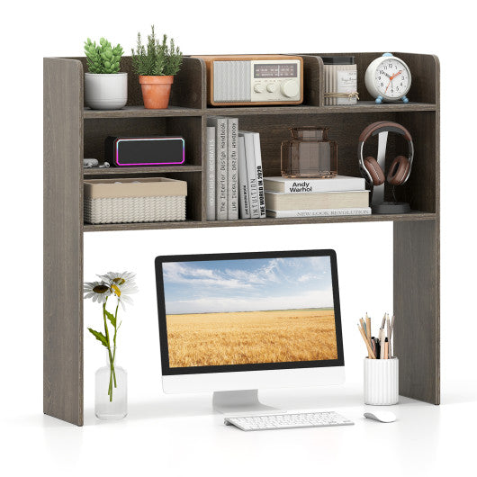 Desktop Bookshelf Countertop Storage Hutch with 6 Shelves-Oak