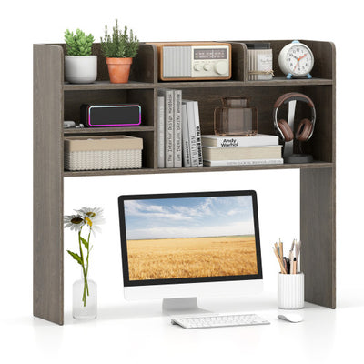 Desktop Bookshelf Countertop Storage Hutch with 6 Shelves-Oak