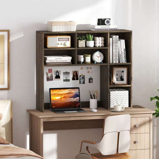 Desktop Bookshelf with 7 Open Cubbies and 3 Adjustable Shelves-Oak