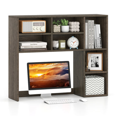 Desktop Bookshelf with 7 Open Cubbies and 3 Adjustable Shelves-Oak