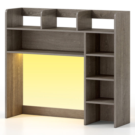 Desktop Bookshelf with LED Lights 35.5 inch Desk Hutch Storage Organizer-Oak