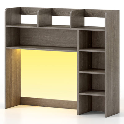 Desktop Bookshelf with LED Lights 35.5 inch Desk Hutch Storage Organizer-Oak