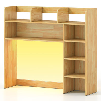 Desktop Bookshelf with LED Lights 35.5 inch Desk Hutch Storage Organizer-Beige