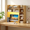 Desktop Bookshelf with LED Lights 35.5 inch Desk Hutch Storage Organizer-Beige