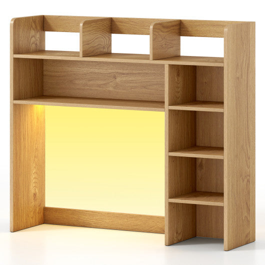 Desktop Bookshelf with LED Lights 35.5 inch Desk Hutch Storage Organizer-Natural