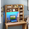 Desktop Bookshelf with LED Lights 35.5 inch Desk Hutch Storage Organizer-Natural