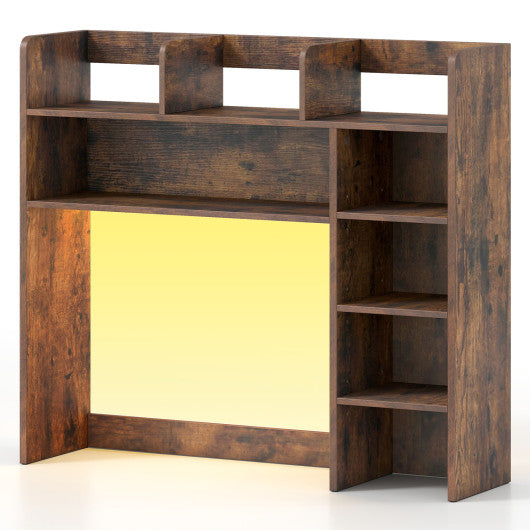 Desktop Bookshelf with LED Lights 35.5 inch Desk Hutch Storage Organizer-Rustic Brown