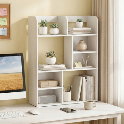 Desktop Display Rack with 8 Open Cubes for Home Office-White