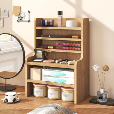 Desktop Organizer 6-Tier Mini Storage Rack with 2 Removable Shelves-Natural