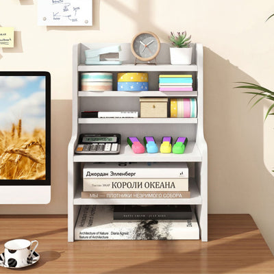 Desktop Organizer 6-Tier Mini Storage Rack with 2 Removable Shelves-White