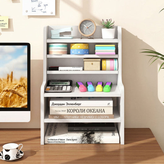 Desktop Organizer 6-Tier Mini Storage Rack with 2 Removable Shelves-White