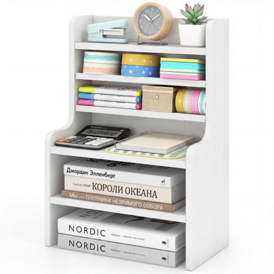 Desktop Organizer 6-Tier Mini Storage Rack with 2 Removable Shelves-White