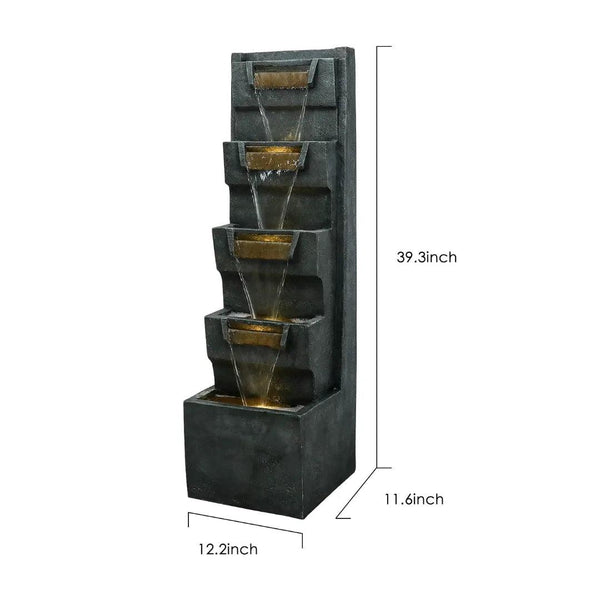 Resin Geometric Tall Outdoor Wall Fountain 79 Inch LED