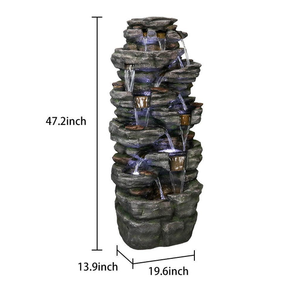 Resin Jagged Shale Outdoor Waterfall Fountain 13 Streams