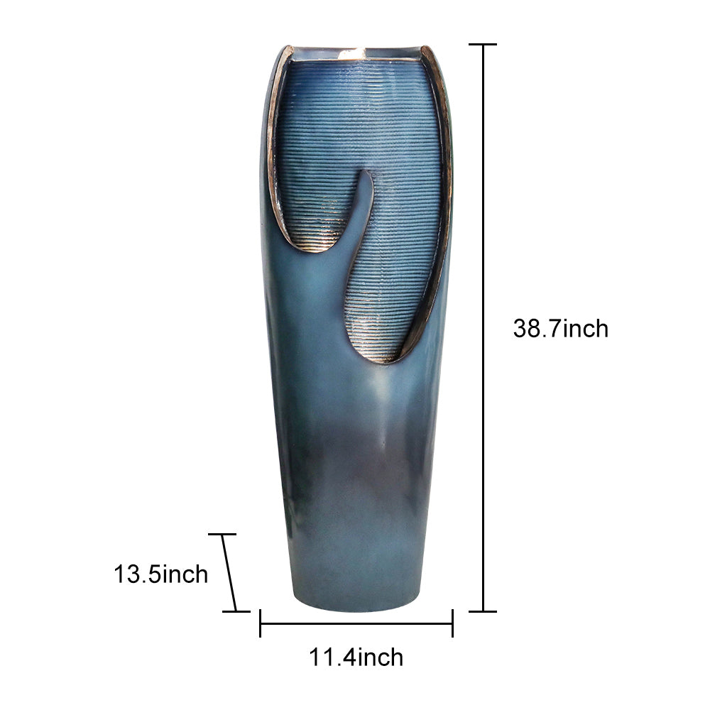 Concrete Turquoise Cracked Jar Outdoor Fountain 38 Inch