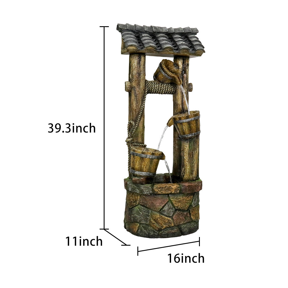 Resin Wishing Well Outdoor Fountain 39 Inch with LED