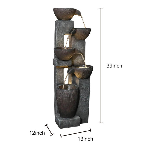 Resin Tiered Fountain Stacked Pots with LED