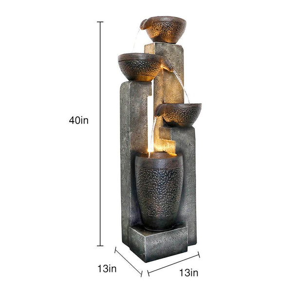 Resin Stacked Clay Pot Outdoor Water Fountain 40 Inch
