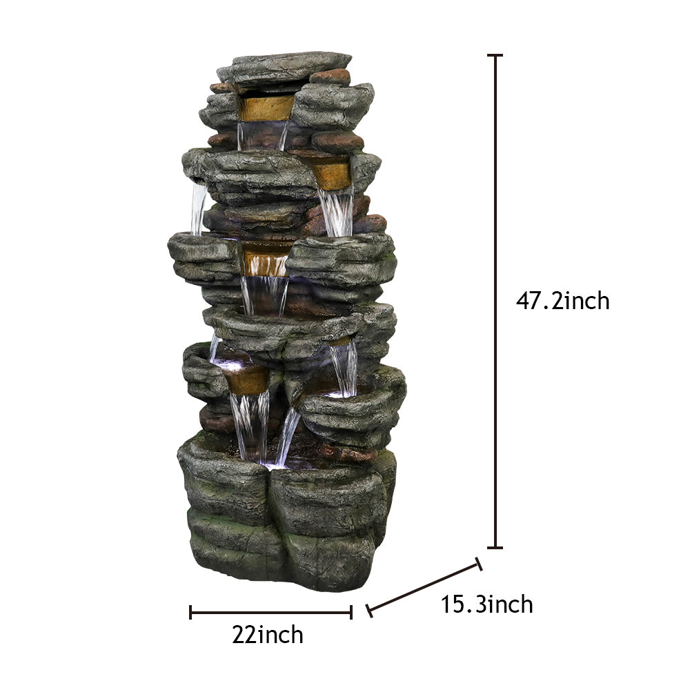 Resin Stepped Shale Outdoor Rock Fountain with Warm LED