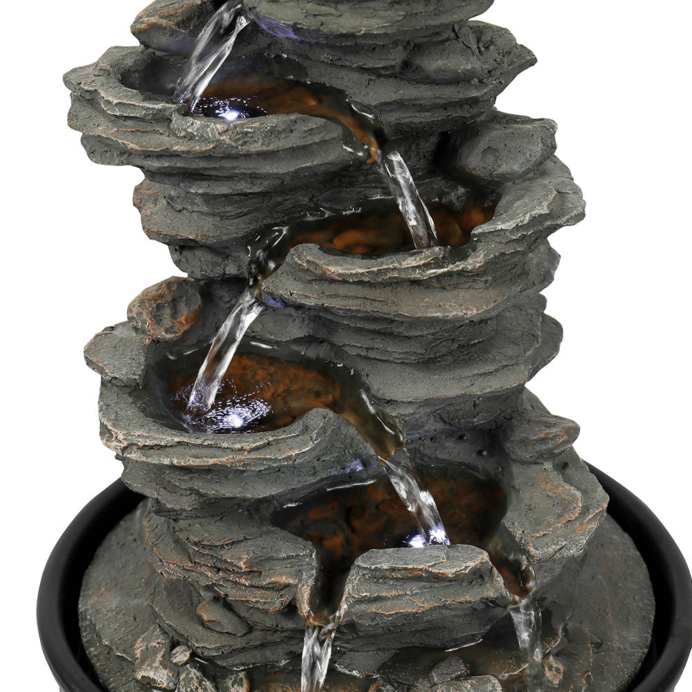 Resin 6 Tier Slate Tabletop Water Fountain 15 Inch LED
