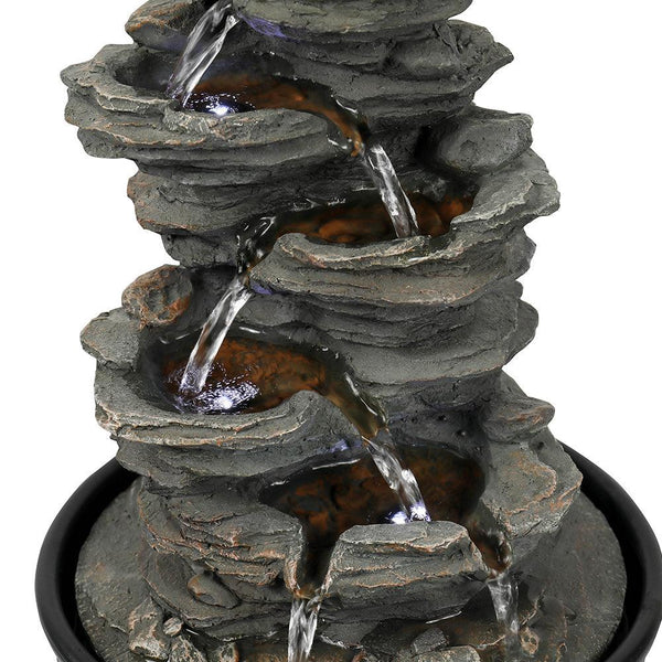 Resin 6 Tier Slate Tabletop Water Fountain 15 Inch LED