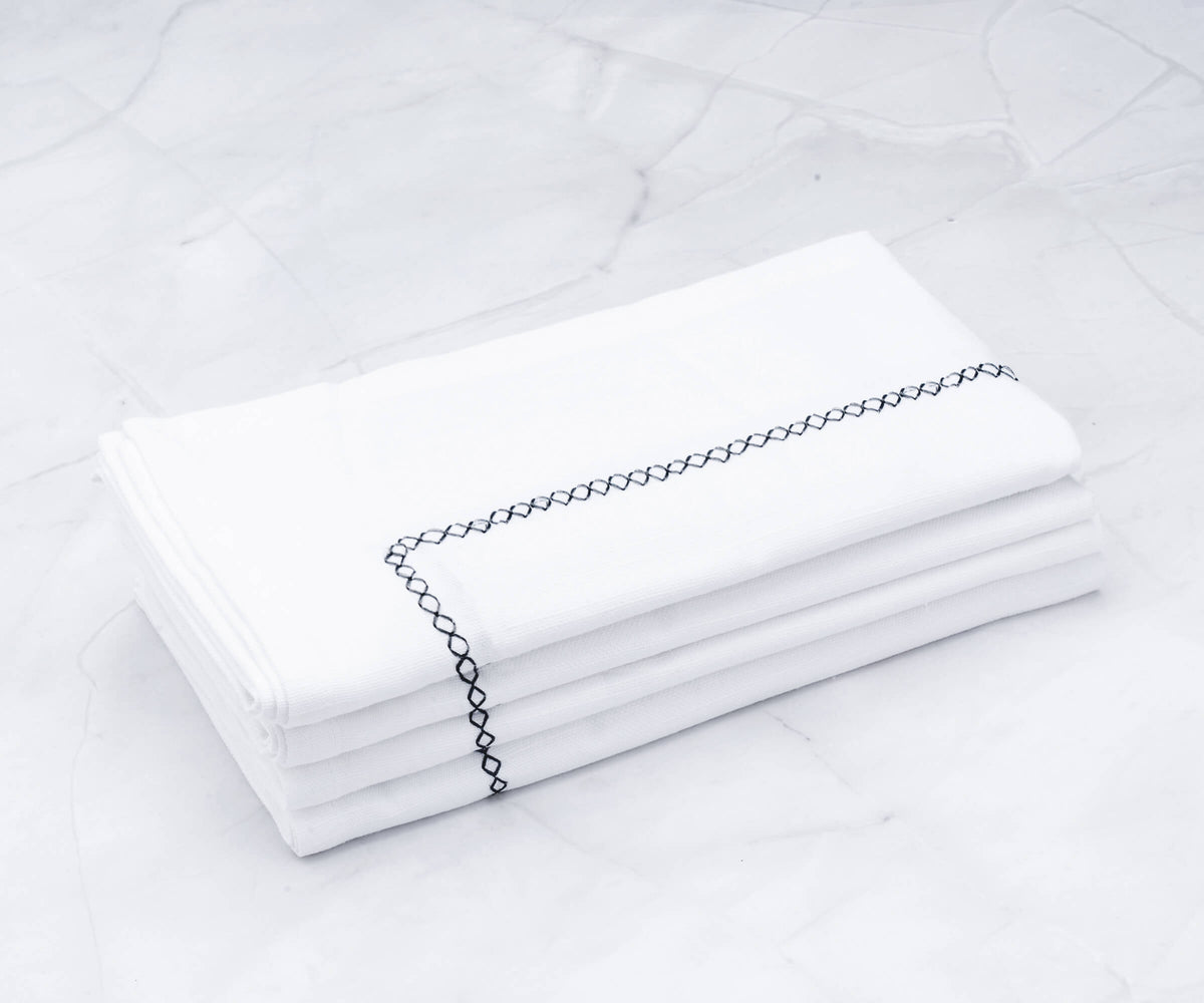 White Cloth Napkins - Diamond Embroidered Napkins