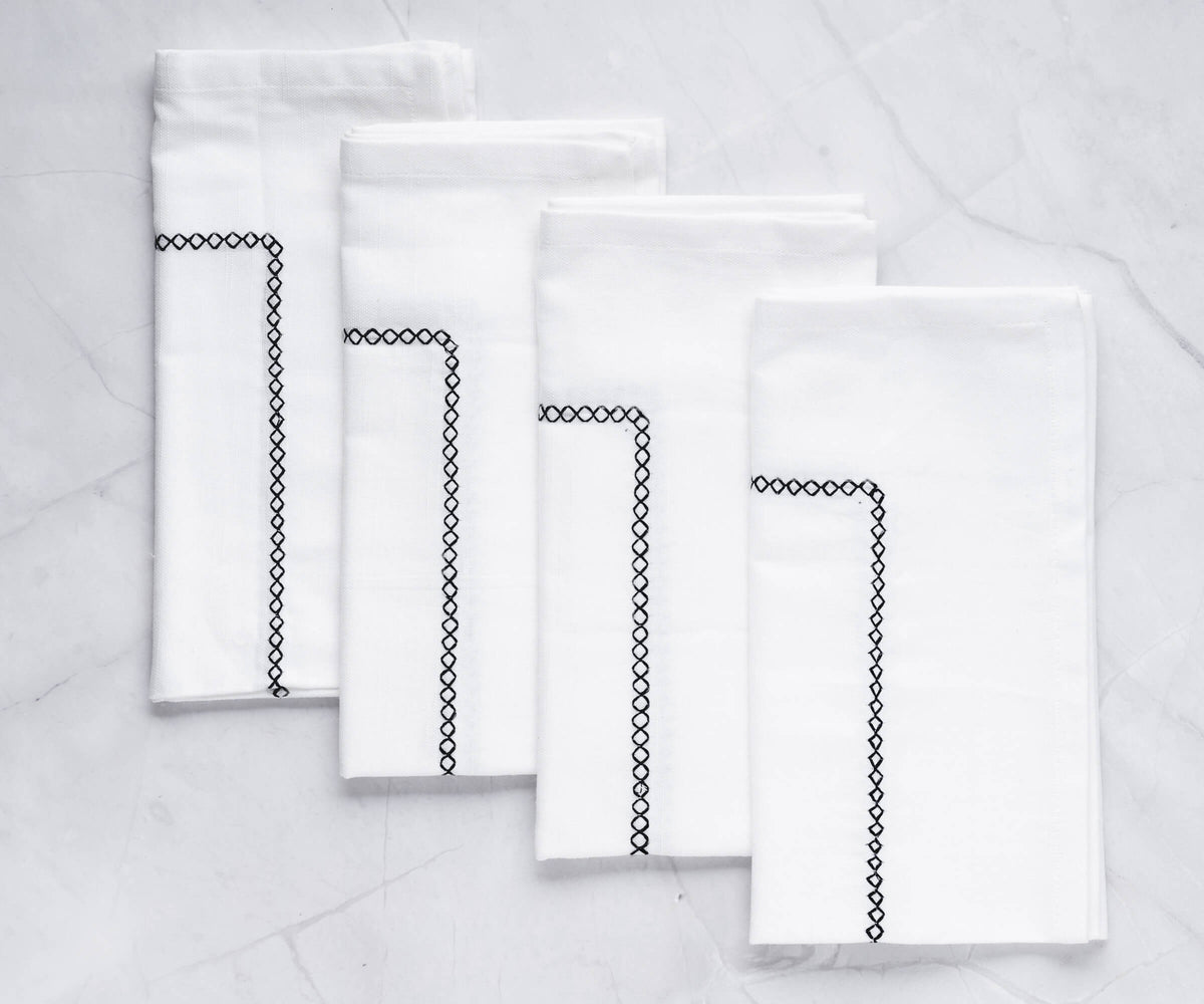 White Cloth Napkins - Diamond Embroidered Napkins