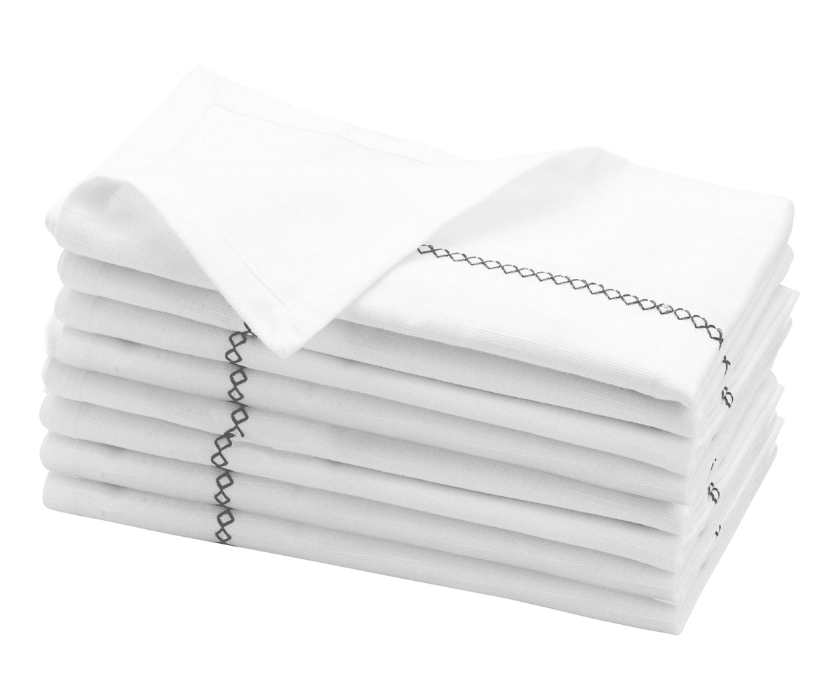 White Cloth Napkins - Diamond Embroidered Napkins