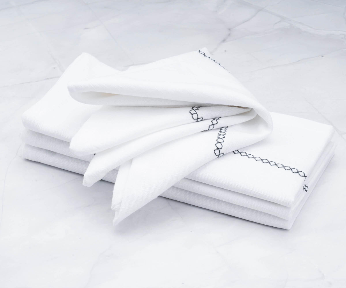 Gray Embroidery Napkins - Line Design