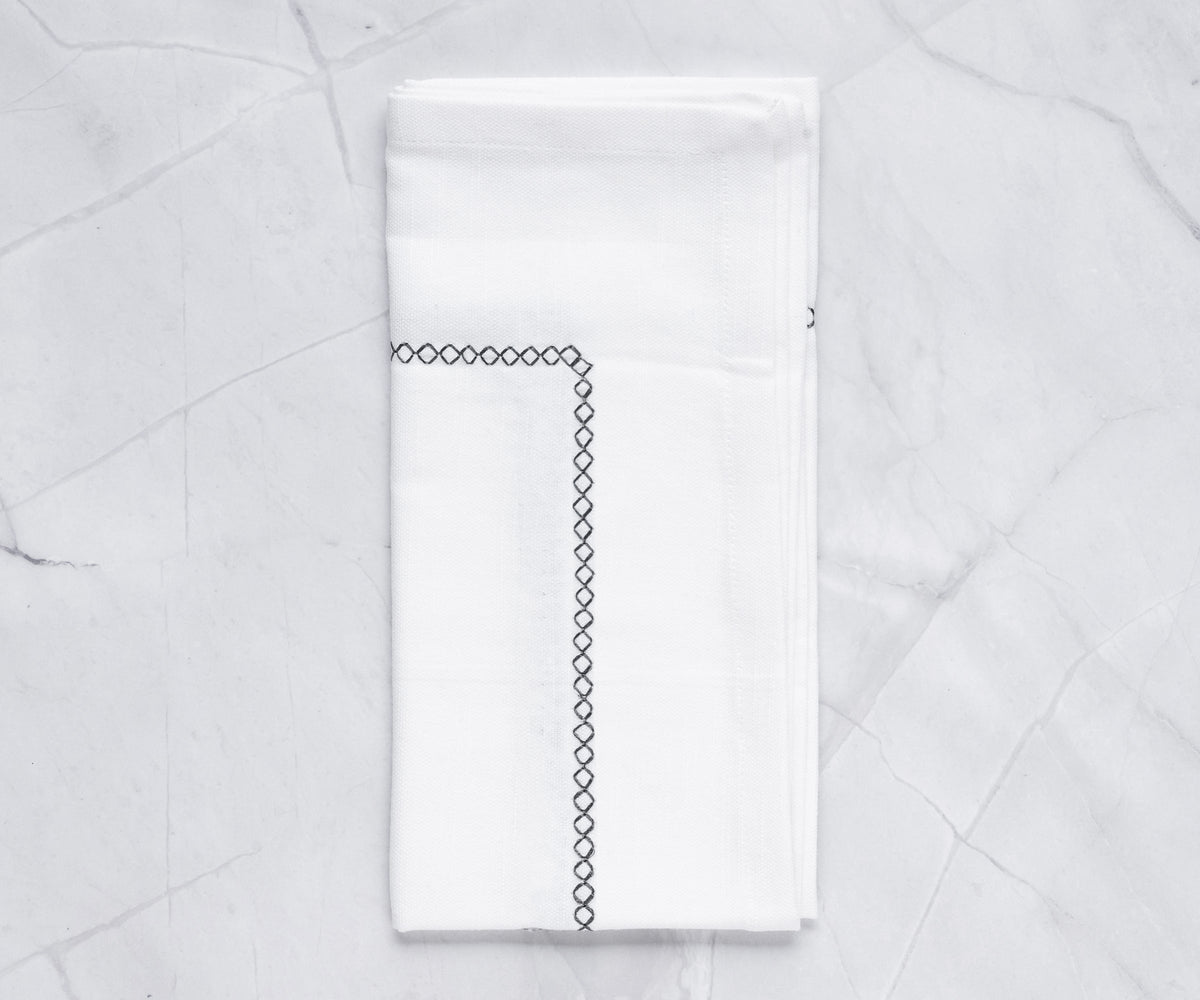 White Cloth Napkins - Diamond Embroidered Napkins