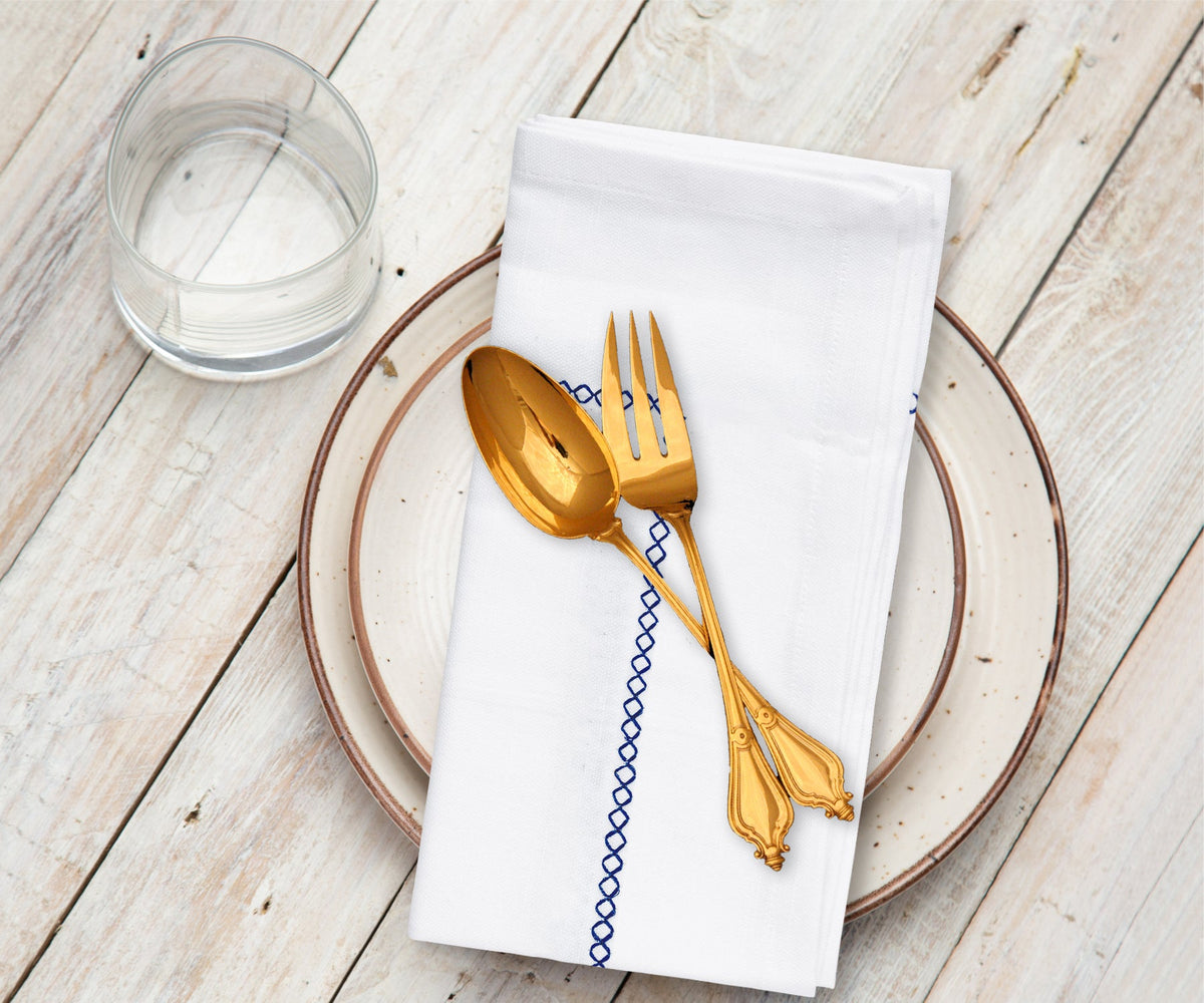 White Cloth Napkins - Diamond Embroidered Napkins