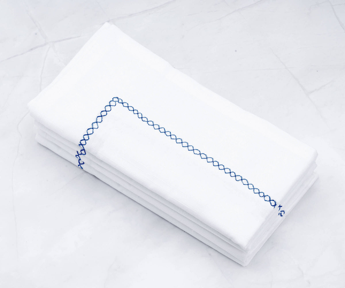 White Cloth Napkins - Diamond Embroidered Napkins
