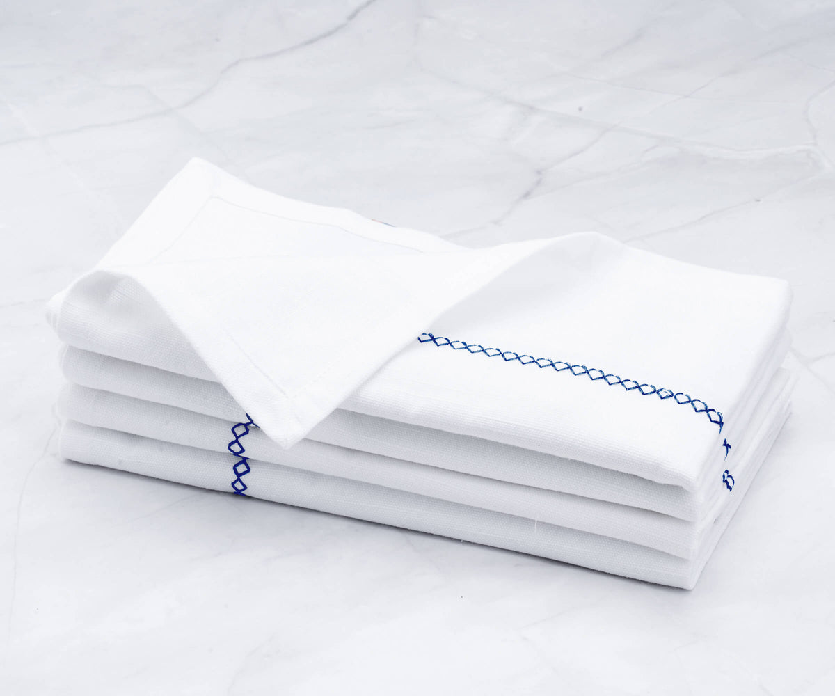 White Cloth Napkins - Diamond Embroidered Napkins
