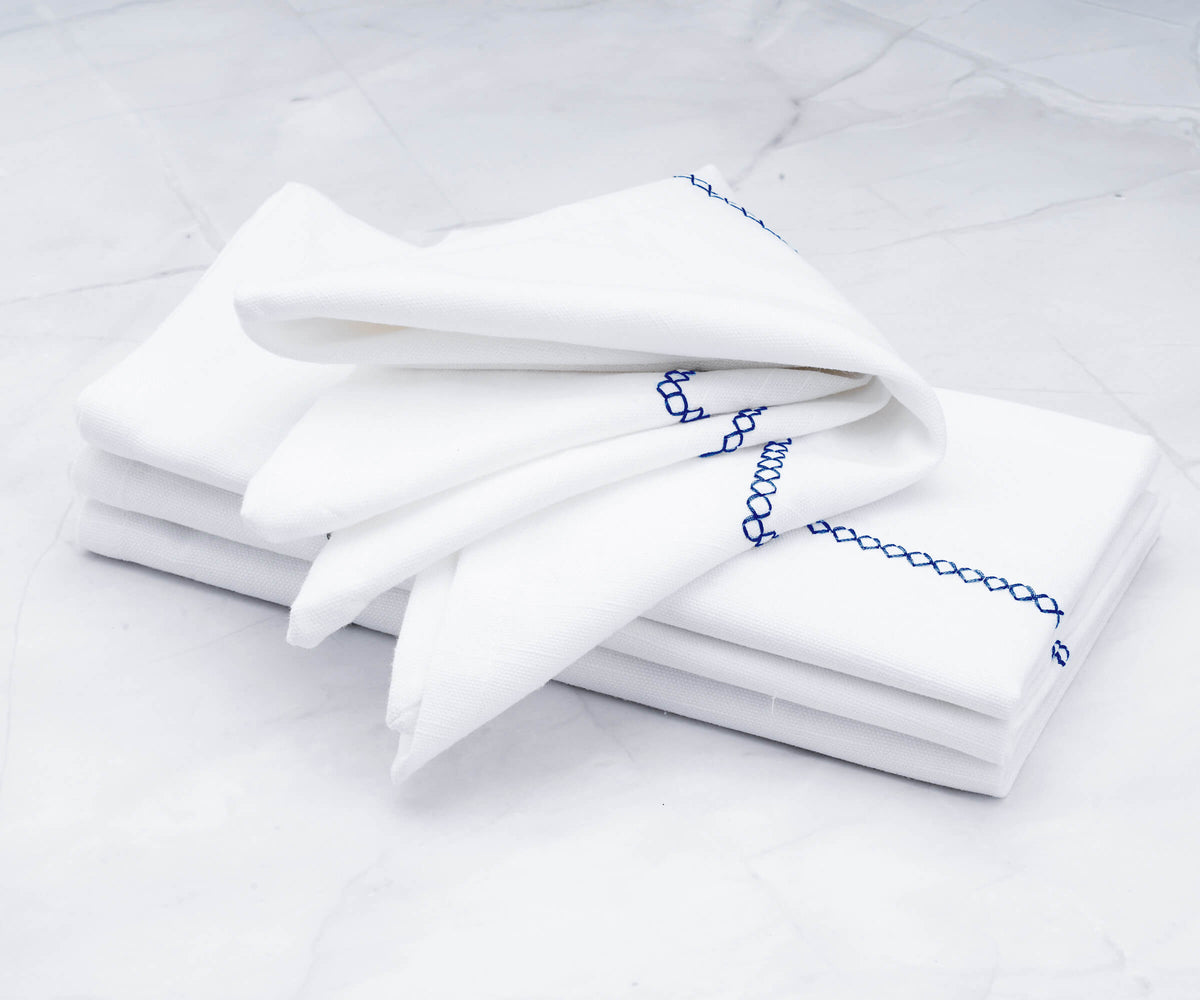 White Cloth Napkins - Diamond Embroidered Napkins