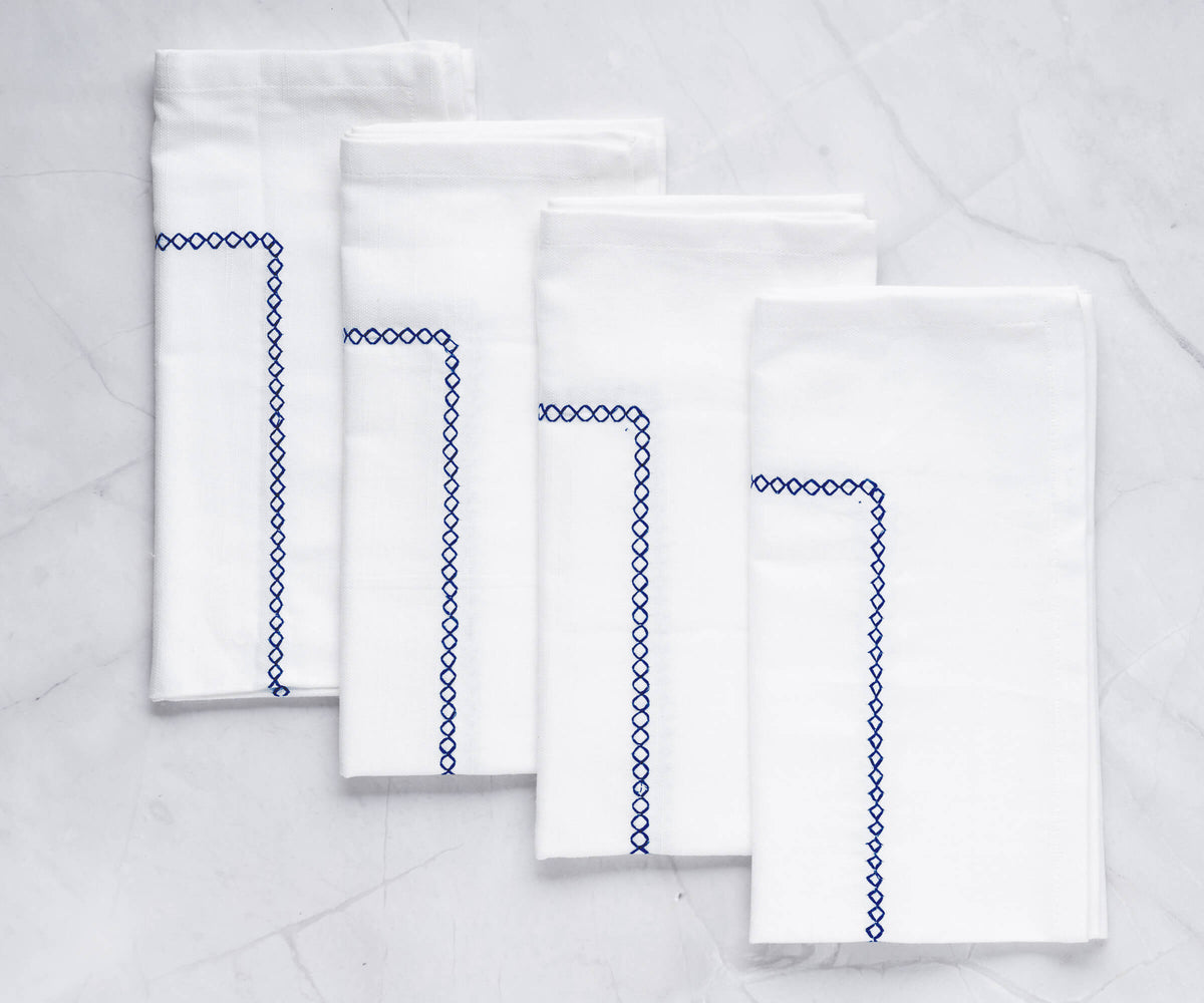 White Cloth Napkins - Diamond Embroidered Napkins