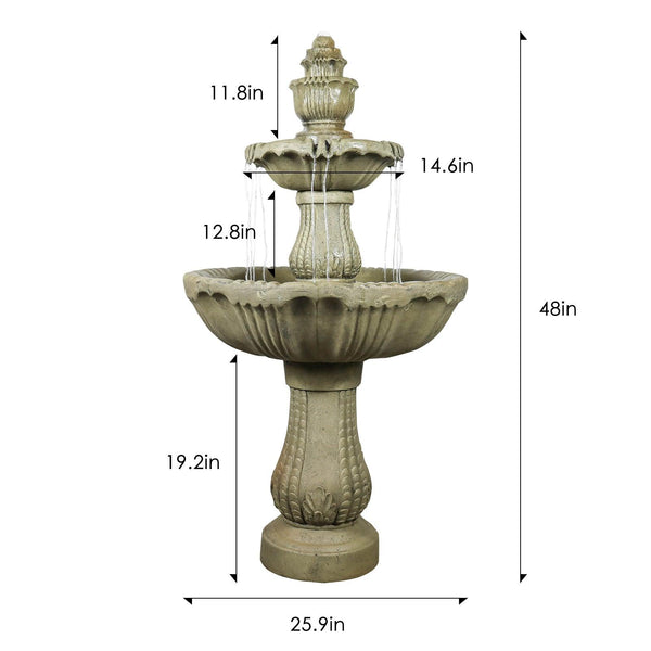 Concrete Water Fountain Pedestal Scalloped 3 Tier