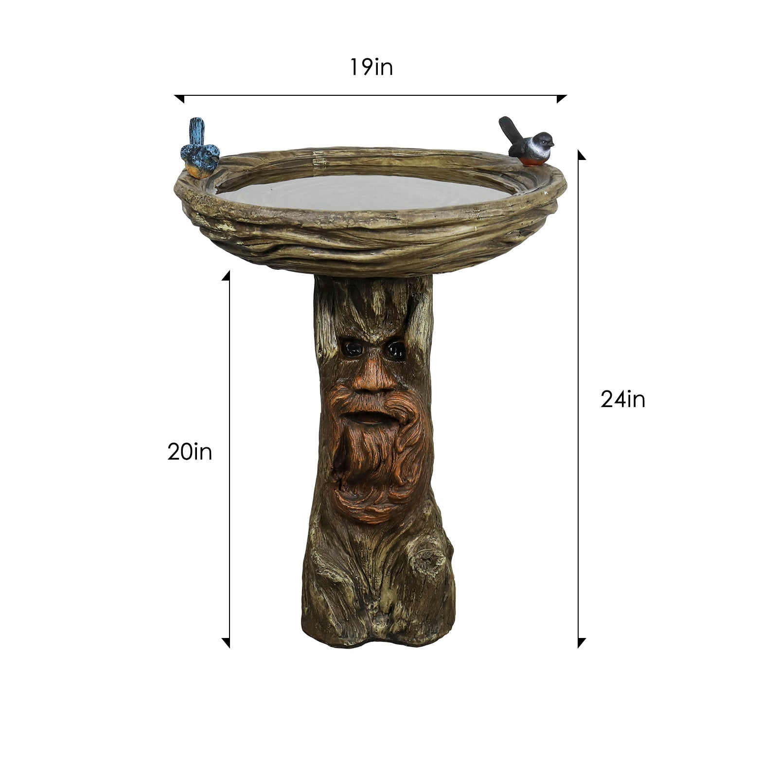 Concrete Stone Bird Bath Old Man Tree Face 23 Inch