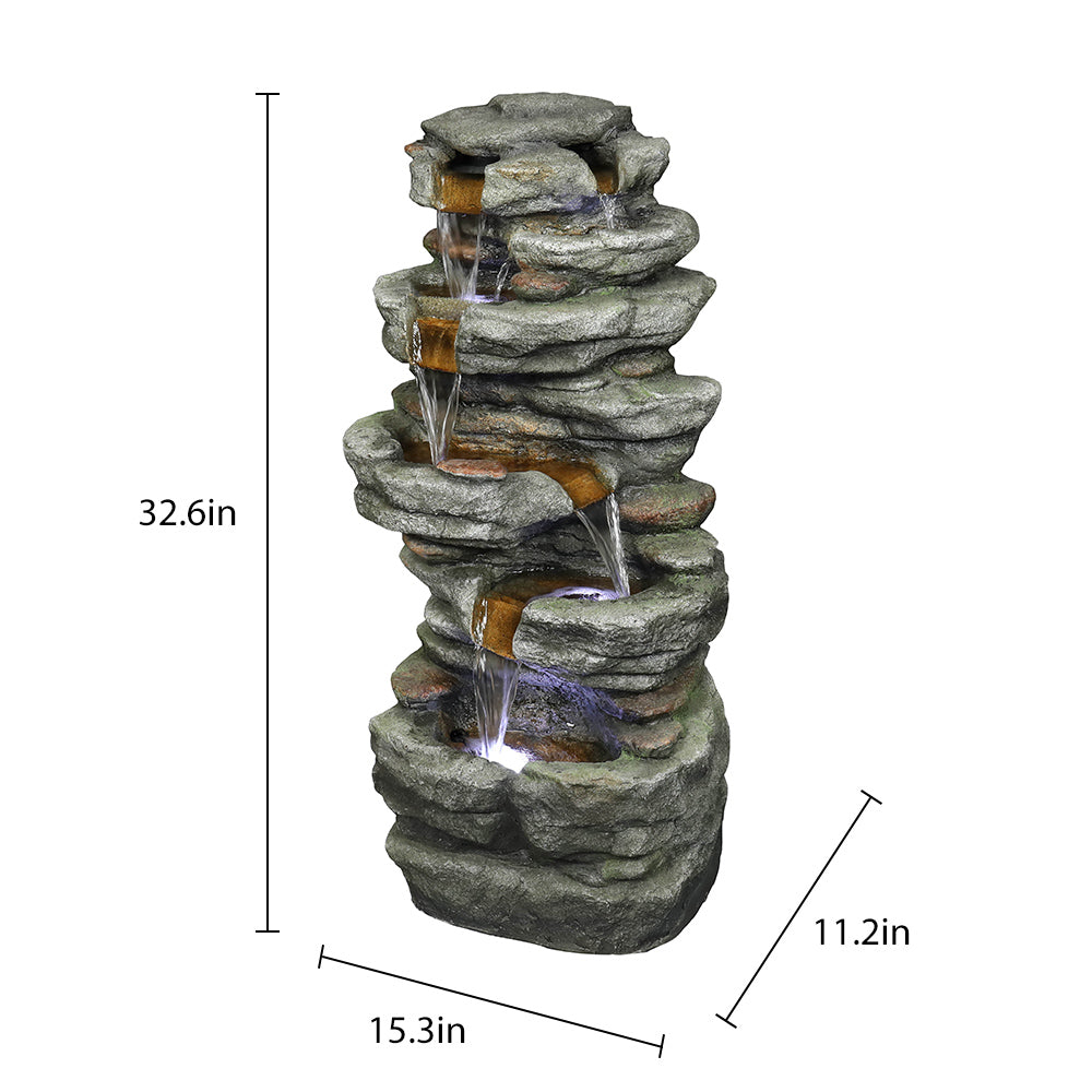 Resin Stacked Rock Outdoor Fountain 32 Inch Lit Water