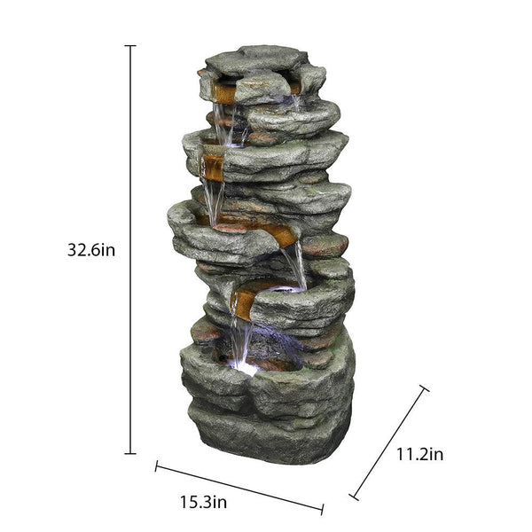Resin Stacked Rock Outdoor Fountain 32 Inch Lit Water