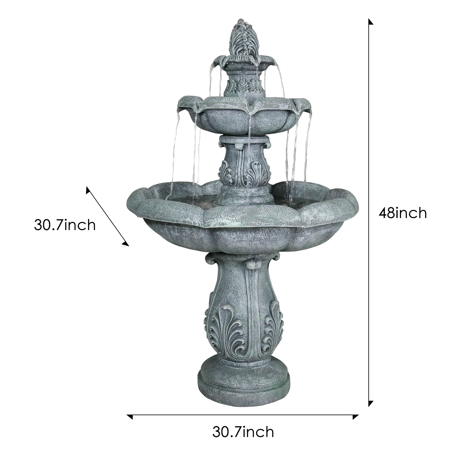 Concrete Pedestal Fountain Ornate 3 Tier Outdoor